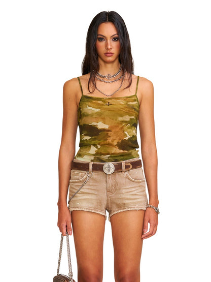 Vintage Chinese Ink Camouflage Sports Camisole