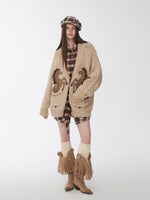 Pony Jacquard Horn-Button Chunky Cardigan