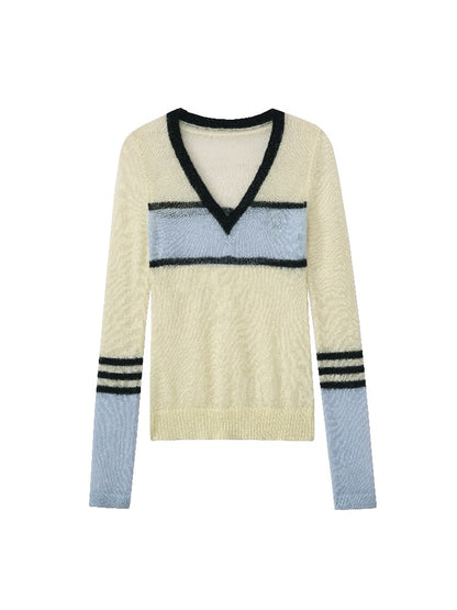 Mohair Embroidered V-neck Top