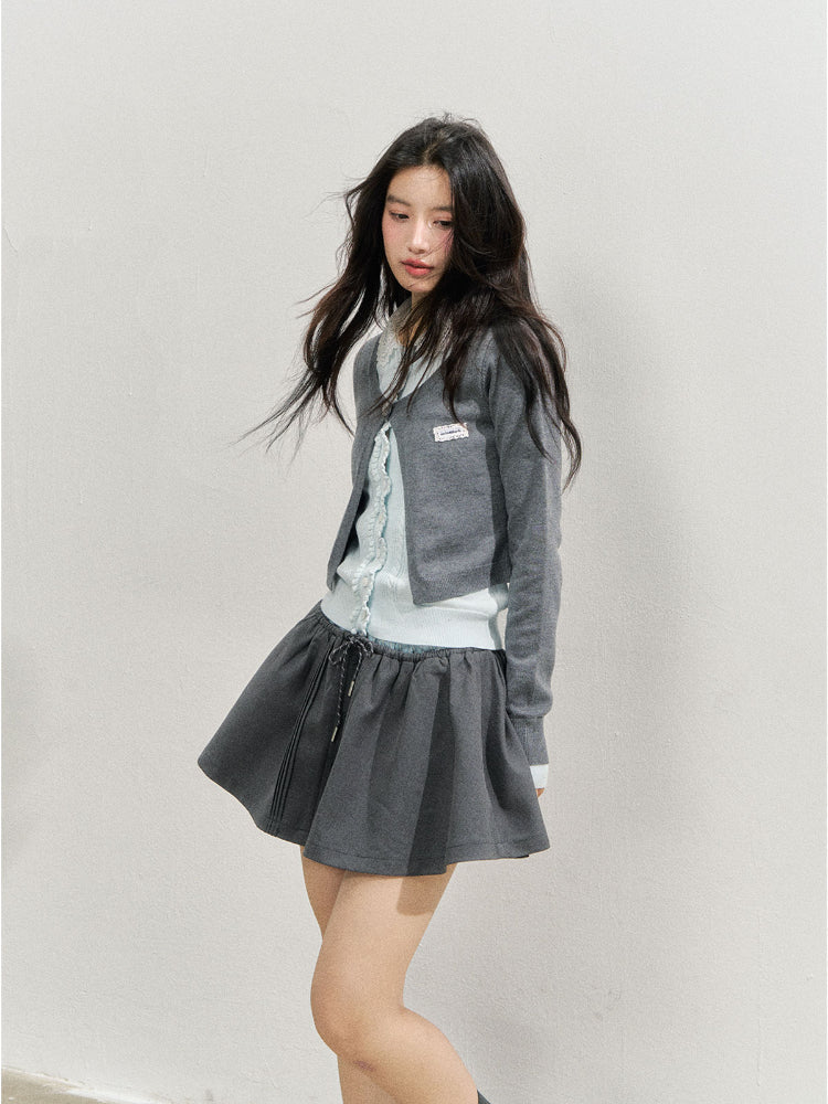 Lace Collar Fake Two-piece Cardigan