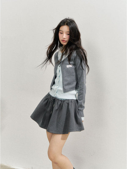 Lace Collar Fake Two-piece Cardigan