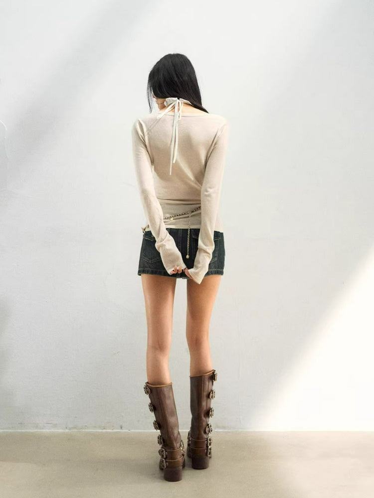 Faux Layered Mock Neck Knit Top