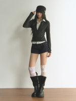 Vintage Double-Breasted Layered Cropped Jacket