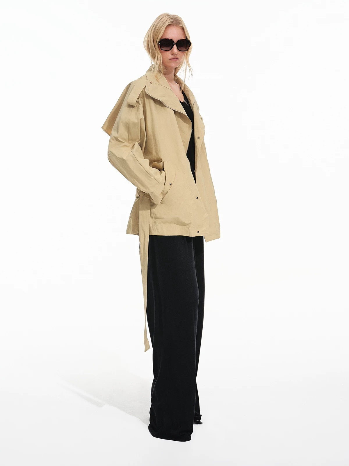 Stand Collar Belted Trench Coat
