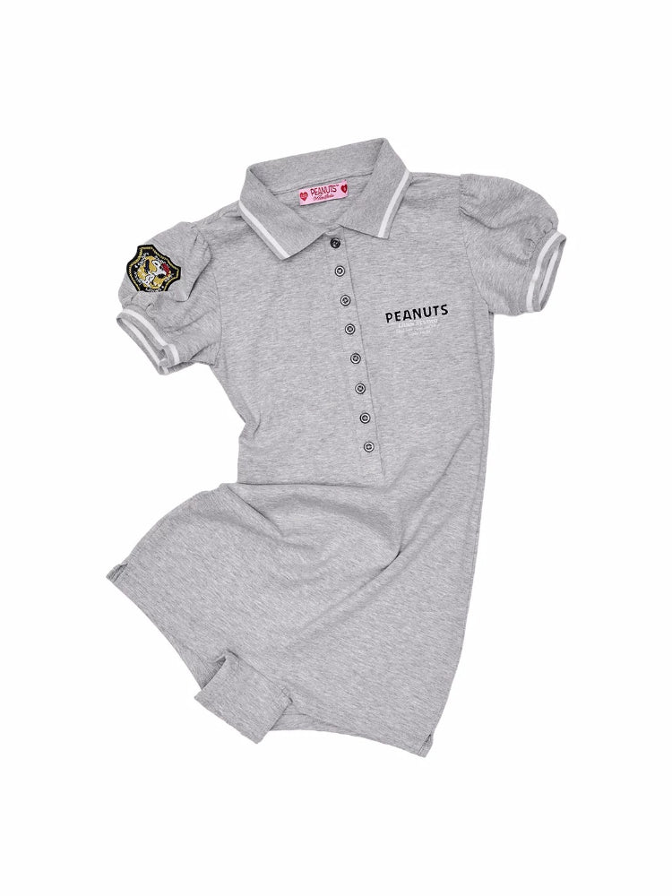 Navy Puff Sleeve Polo Romper