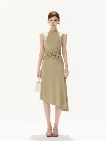 Brown Twisted Waist Dress