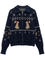 Red Snowflake Bunny Print Knit Cardigan
