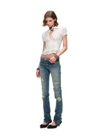 French V-Neck Ruffle Shirt