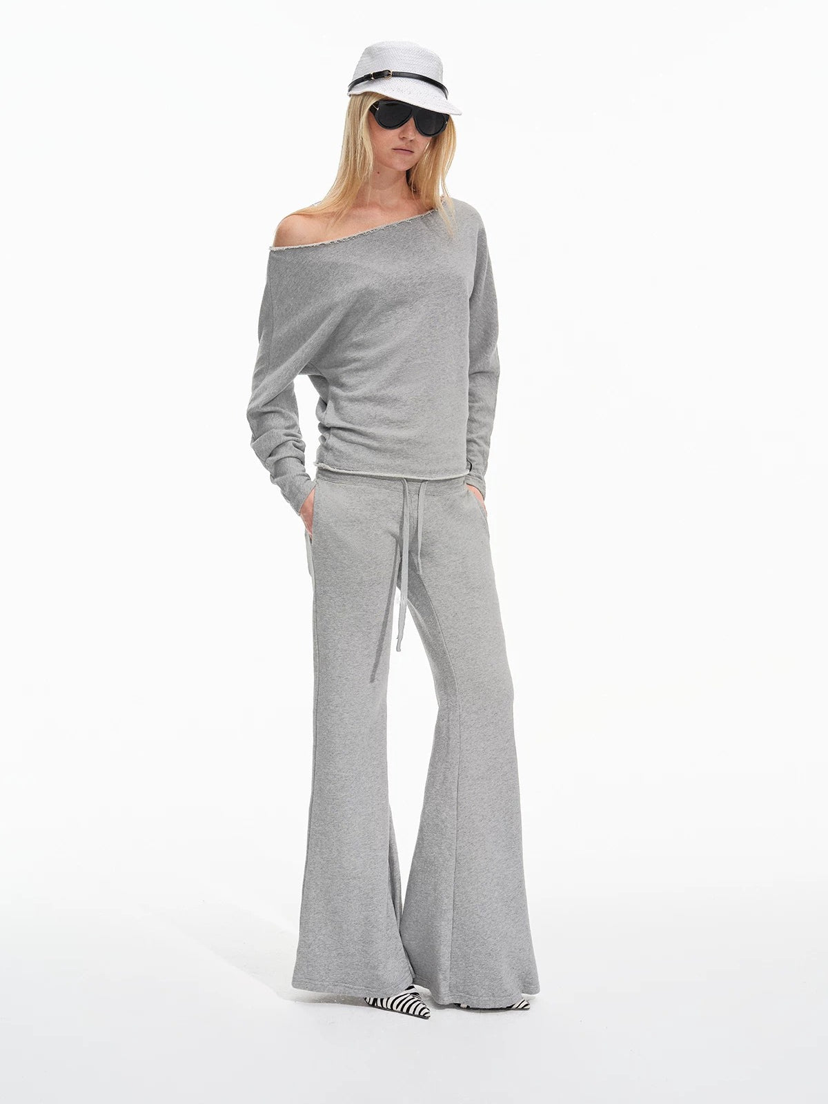 Off-Shoulder Sweatshirt &amp; Flared Pants Set