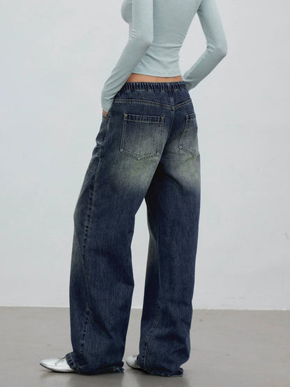 Ombré Whisker Drawstring Straight Jeans