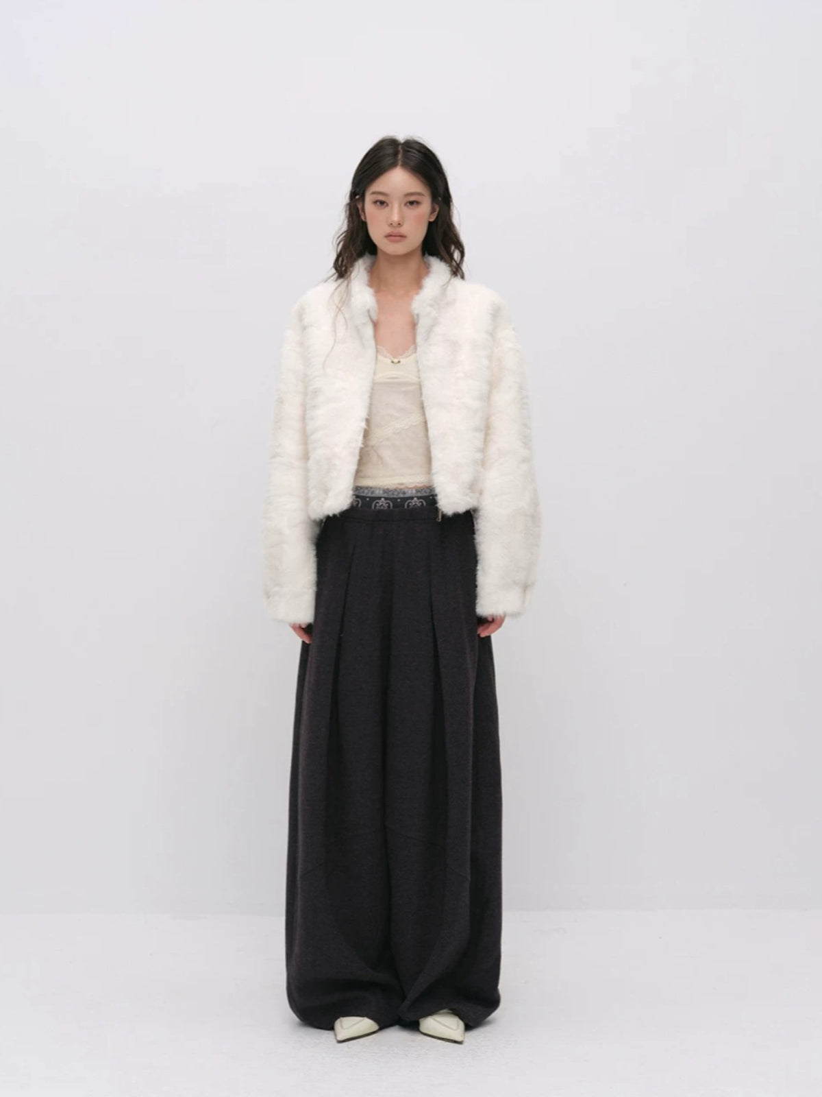 Pleated Wide Leg Wool Pants