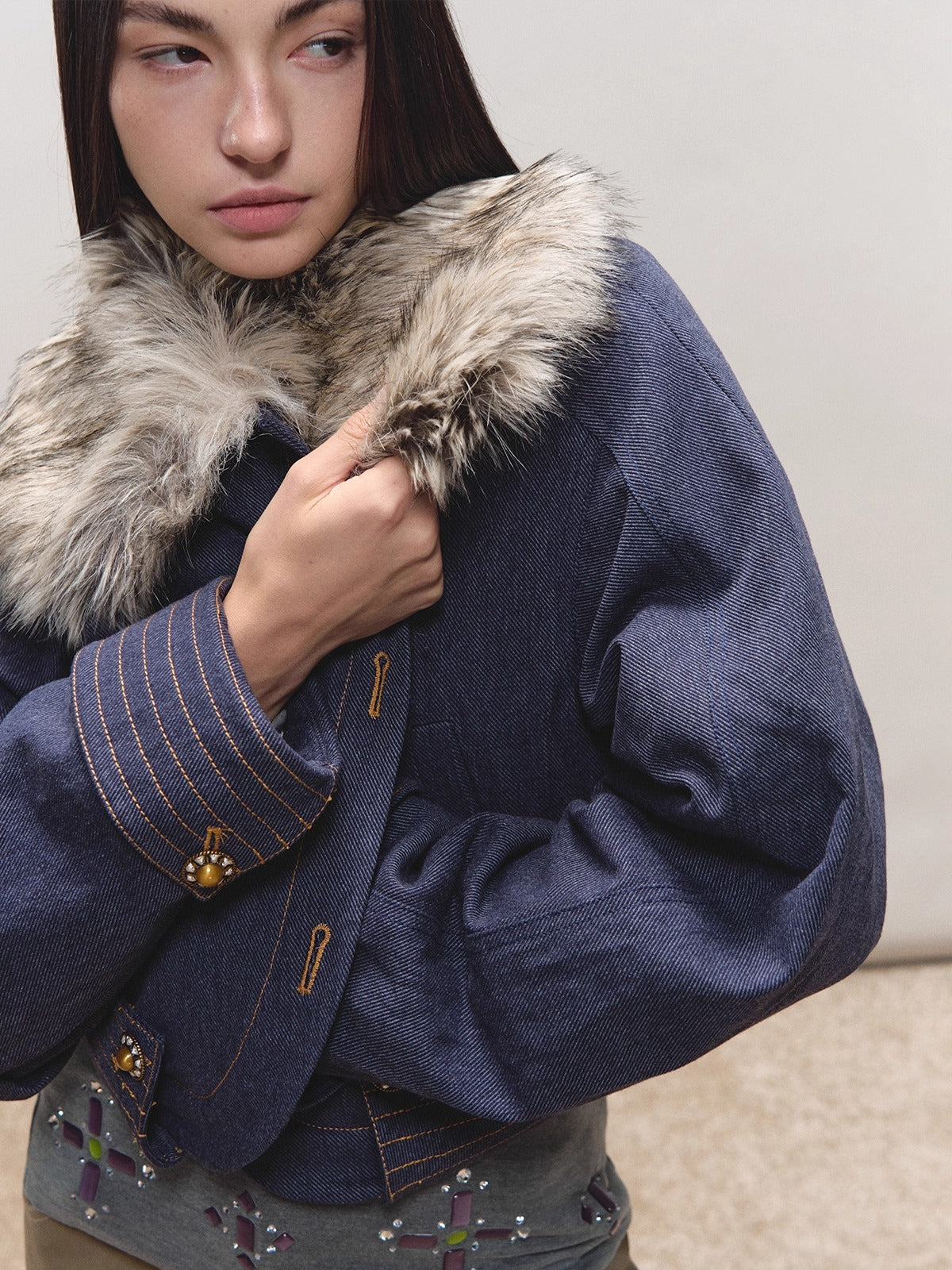 Fur-Collar Fitted Parka Jacket