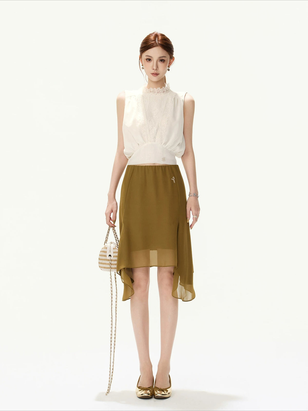 Lace Collar Chiffon Top