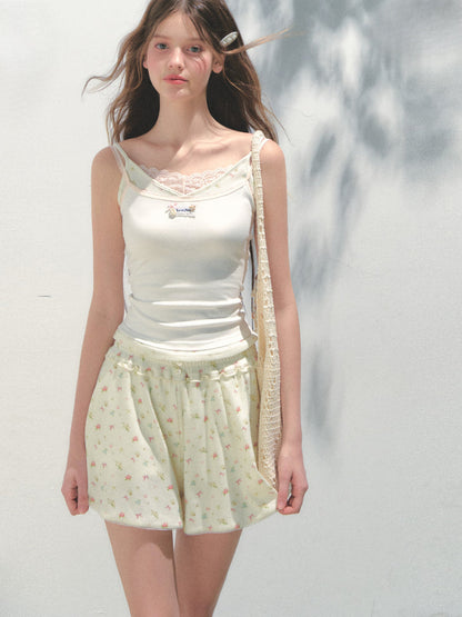 Fake Three-piece Lace Shell Logo Camisole T-shirt