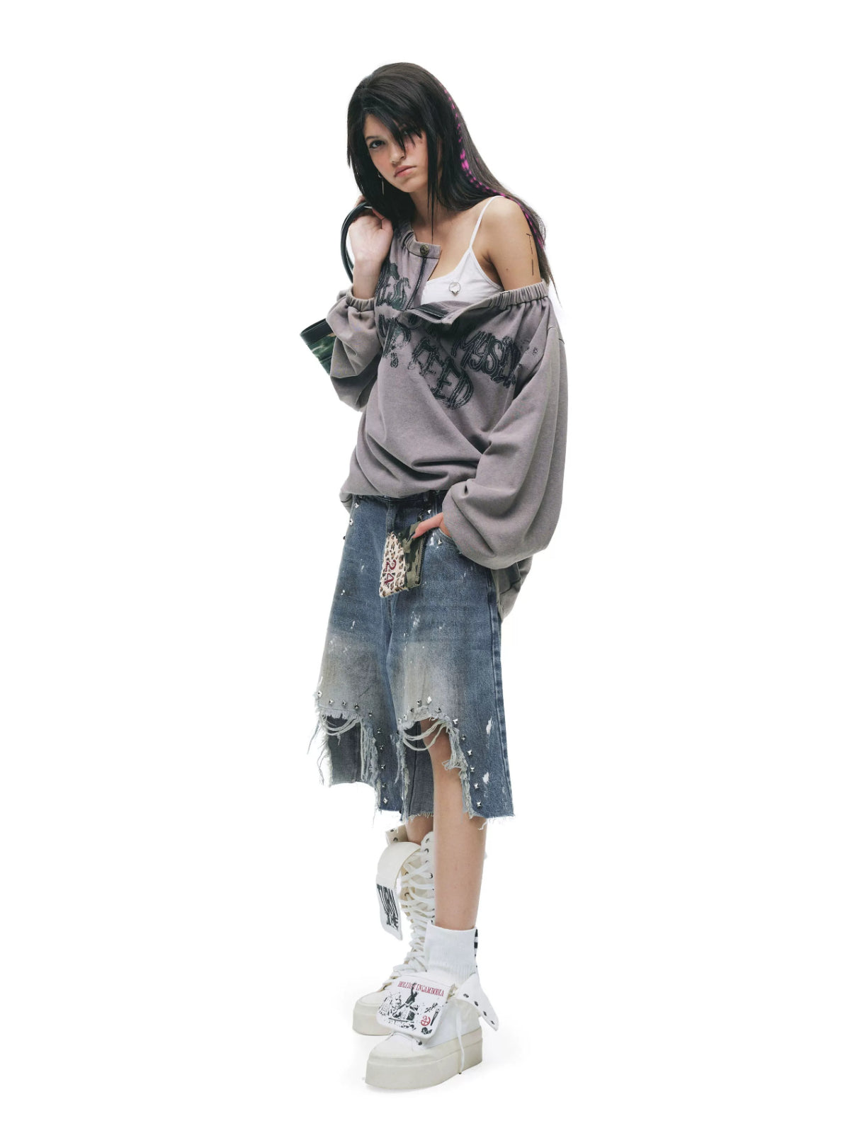 Punk Graffiti Off-Shoulder Tee