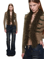 Napoleon Fur Collar Ribbed Cardigan