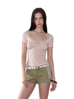 Lace Spliced Slim T-shirt