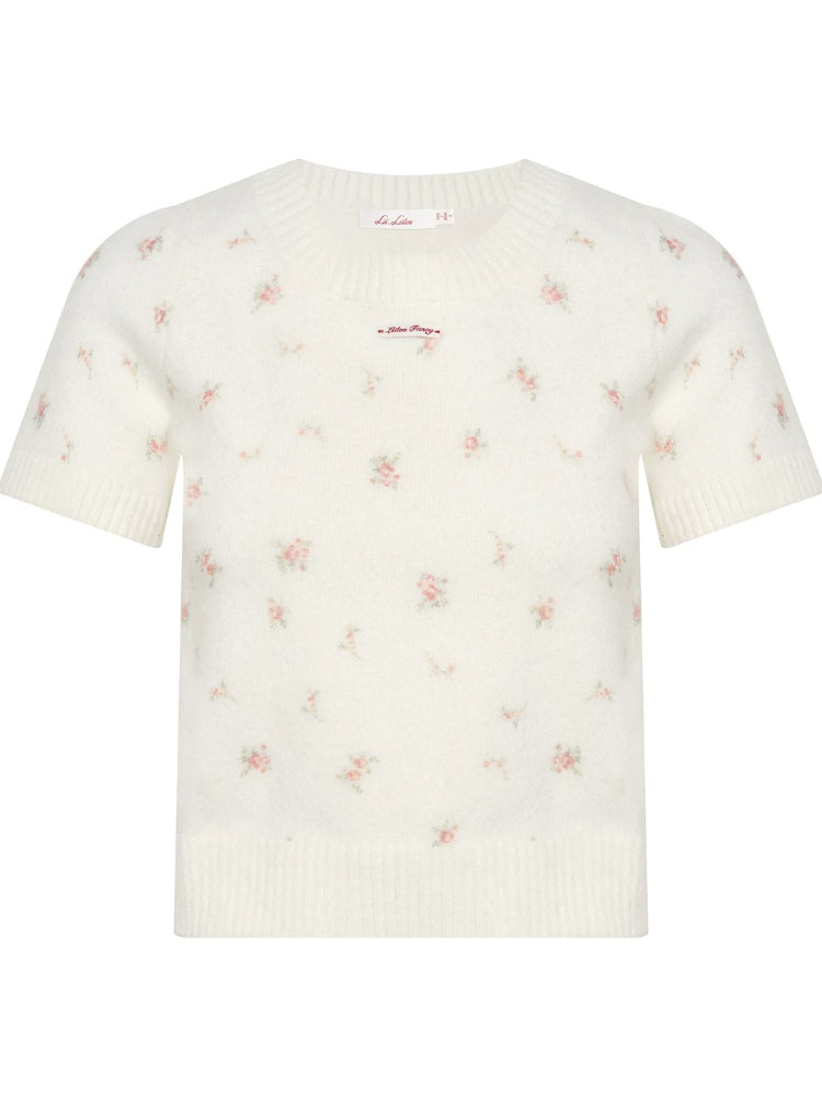 Cream Floral Knit Tee