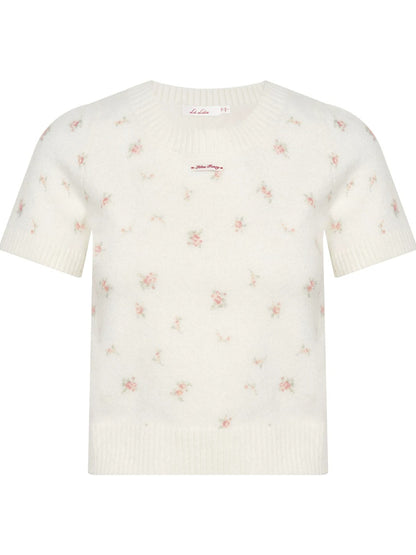 Cream Floral Knit Tee