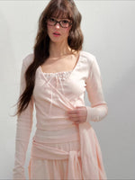 Deep V-neck Blouse & Cami & Skirt Set