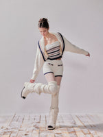 Striped Oversized Collar Knit Cardigan and Pants Set