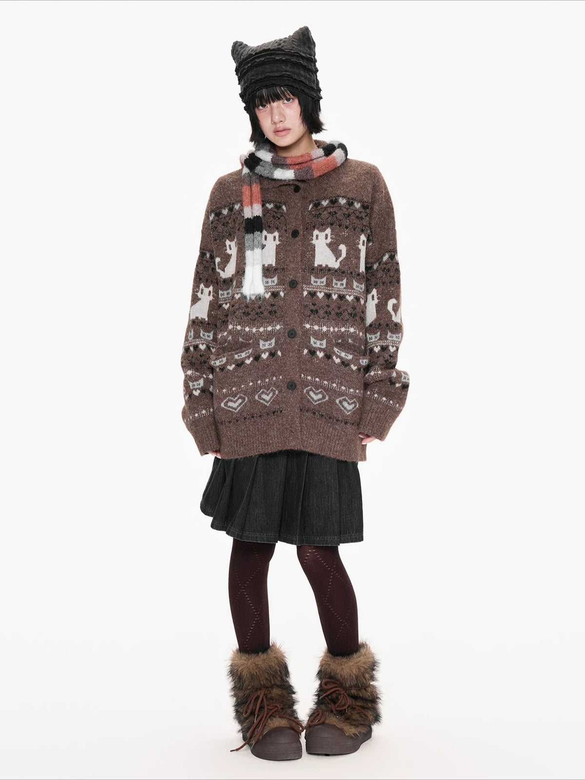 Fair Isle Print Knit Cardigan