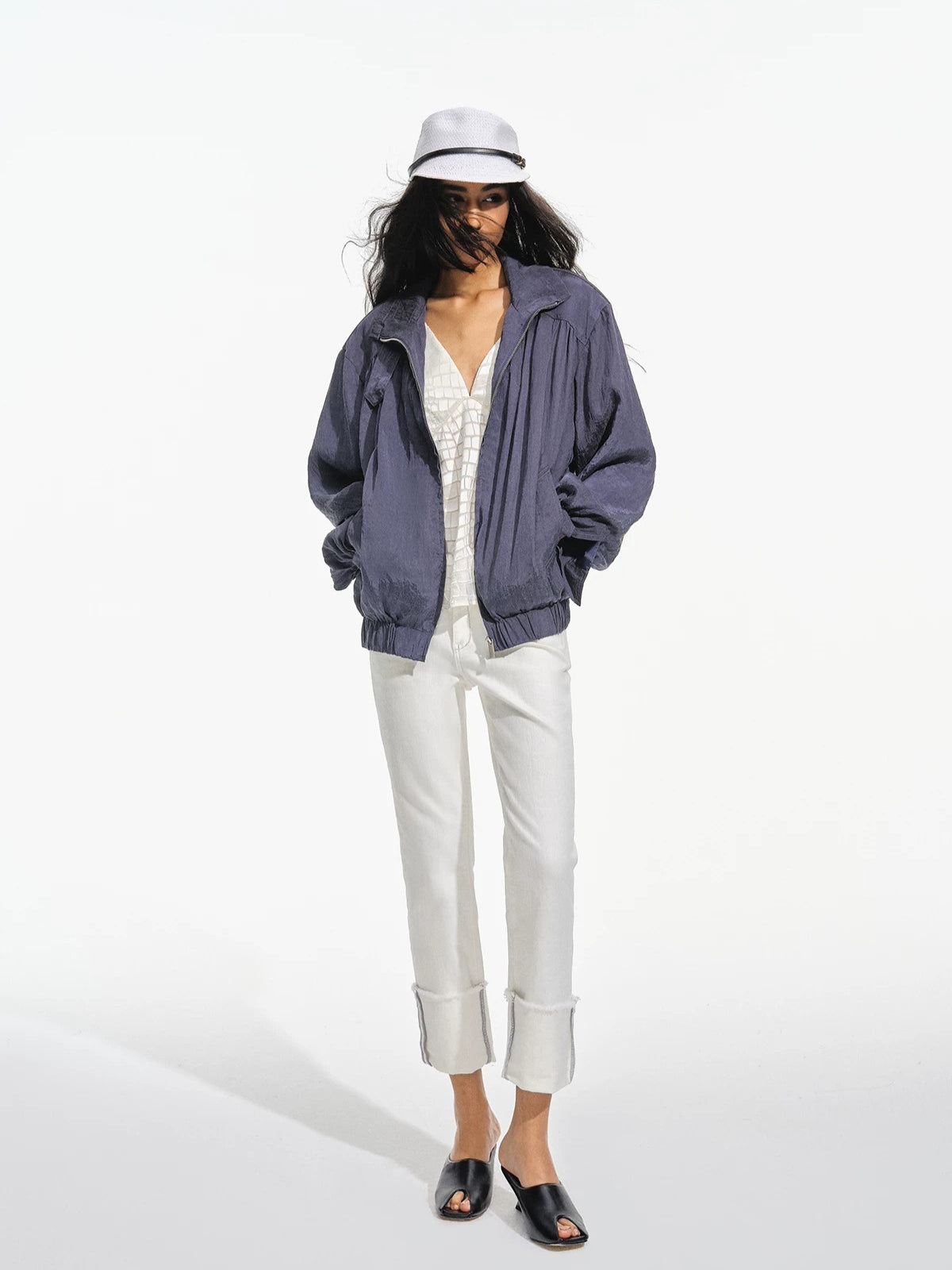 Lyocell Stand Collar Cocoon Jacket