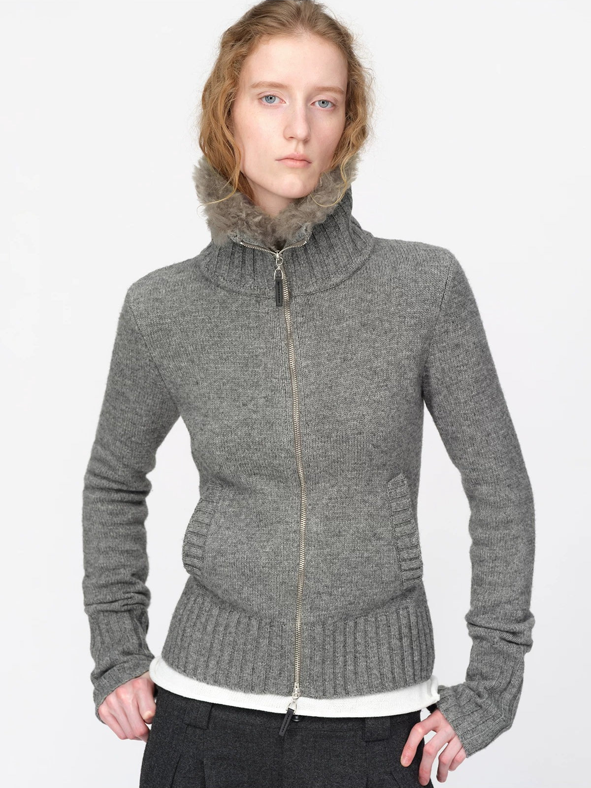 Vintage Wool Fur Collar Cardigan