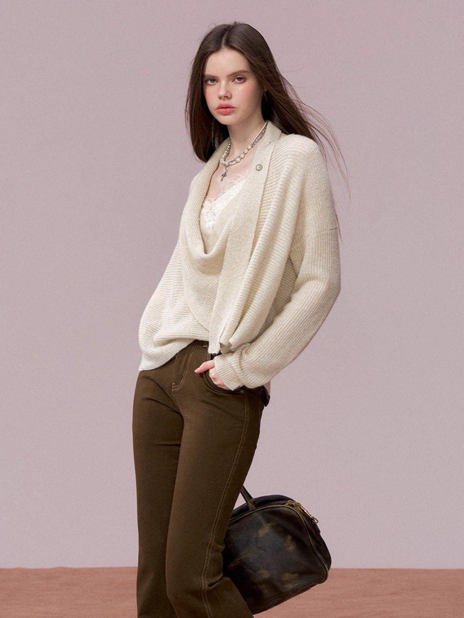 Shiny Design Cowl Neck Wool Knit Sweater