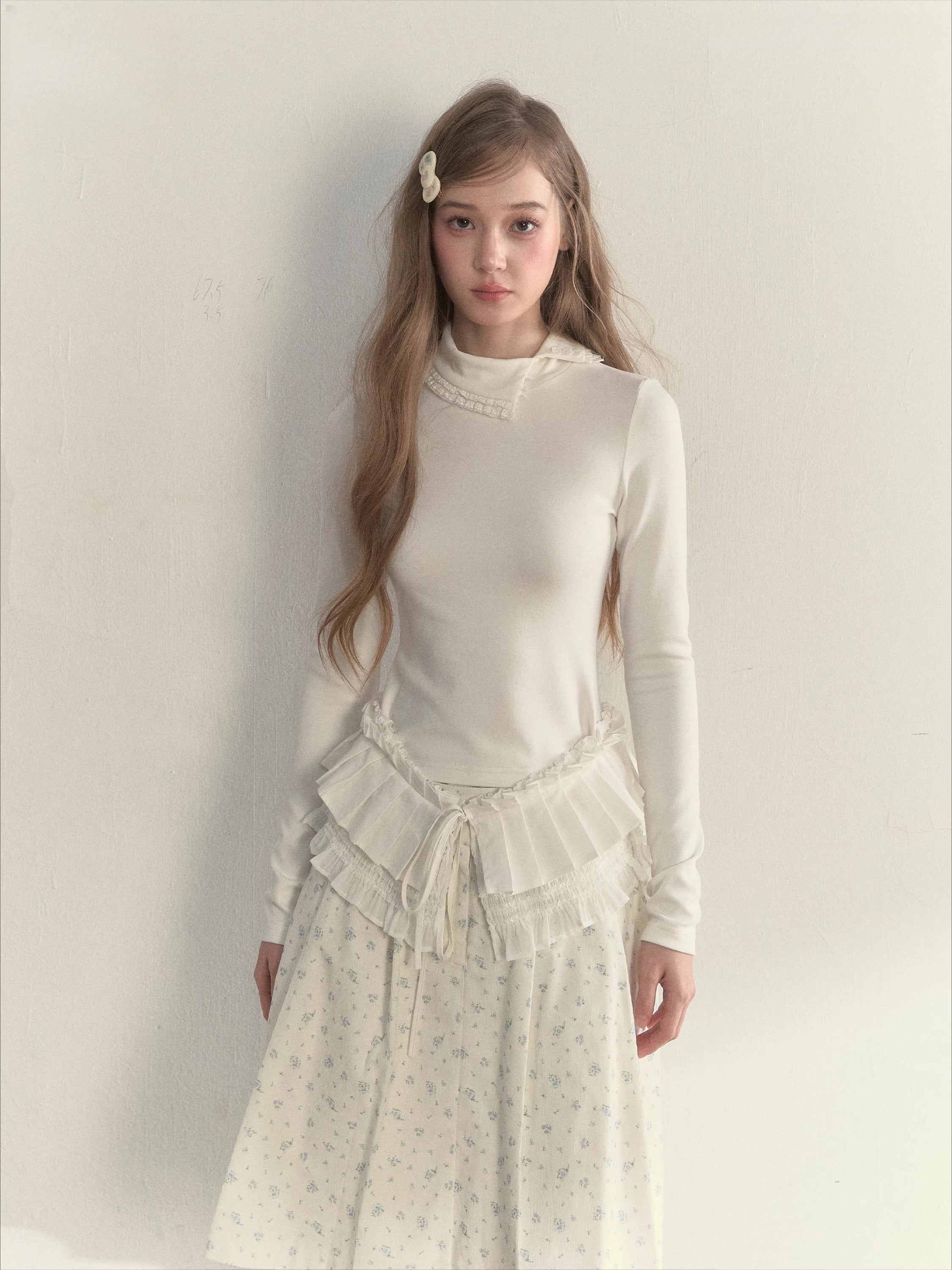 Floral Corduroy Down Jacket &amp; Pleated Skirt