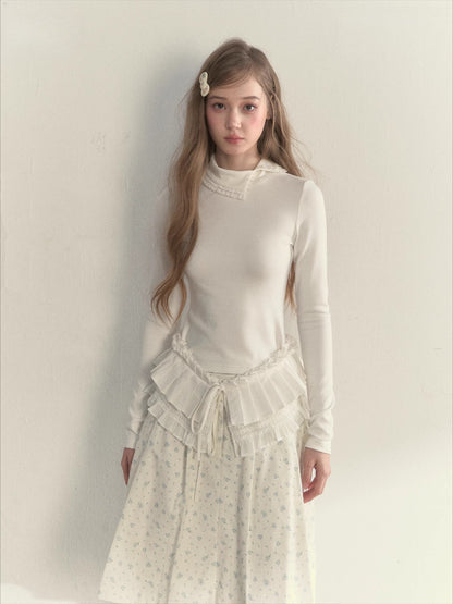 Floral Corduroy Down Jacket &amp; Pleated Skirt