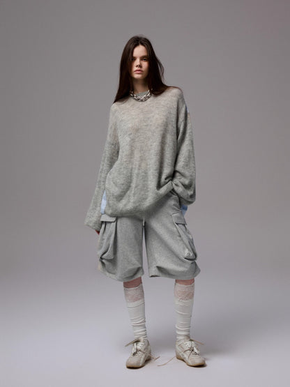 Oversized Mohair Shirt-Panel Knit Sweater