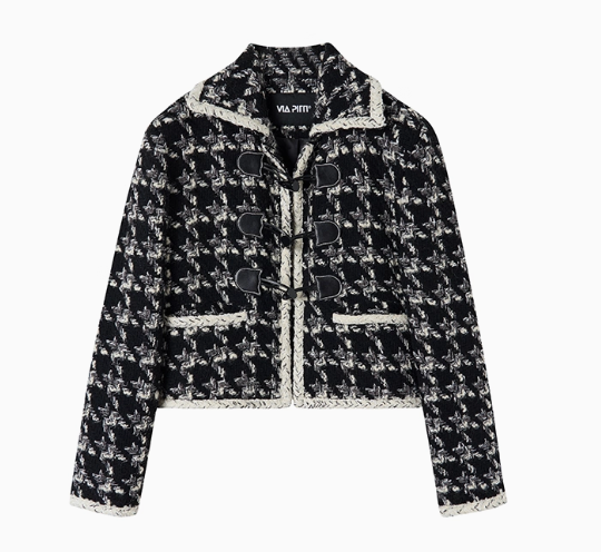 Black Short Plaid Wool Jacket
