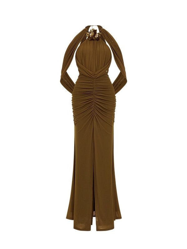 Deva High-Slit Halter Backless  Dress