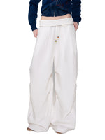 White Beaded Fold Waist Pants