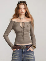 Convertible Tie Shoulder Long Sleeve Top