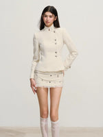 Shimmery Tweed Waist Jacket & Fringe Hem Skirt Set