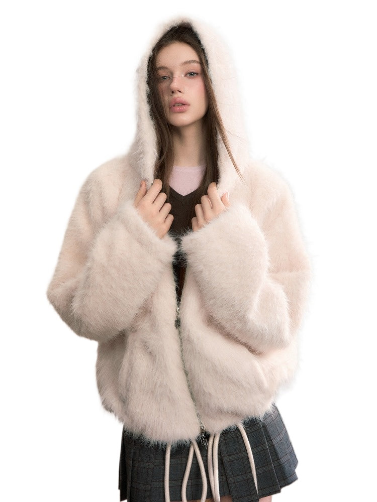 Plush Hooded Faux Fur Jacket