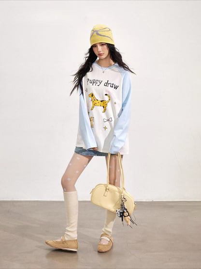 Cartoon Dog Graffiti Long-Sleeve T-shirt
