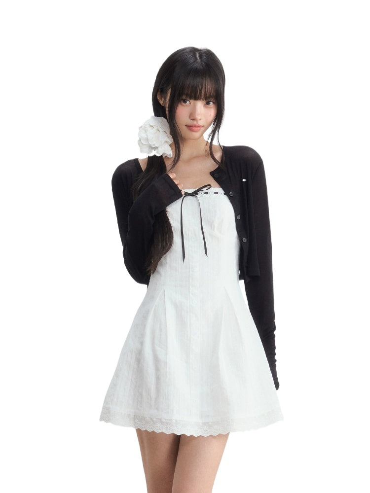 Bow Tube Dress Cardigan Set