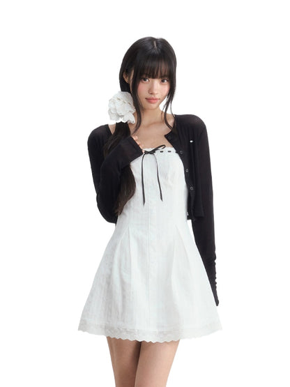 Bow Tube Dress Cardigan Set