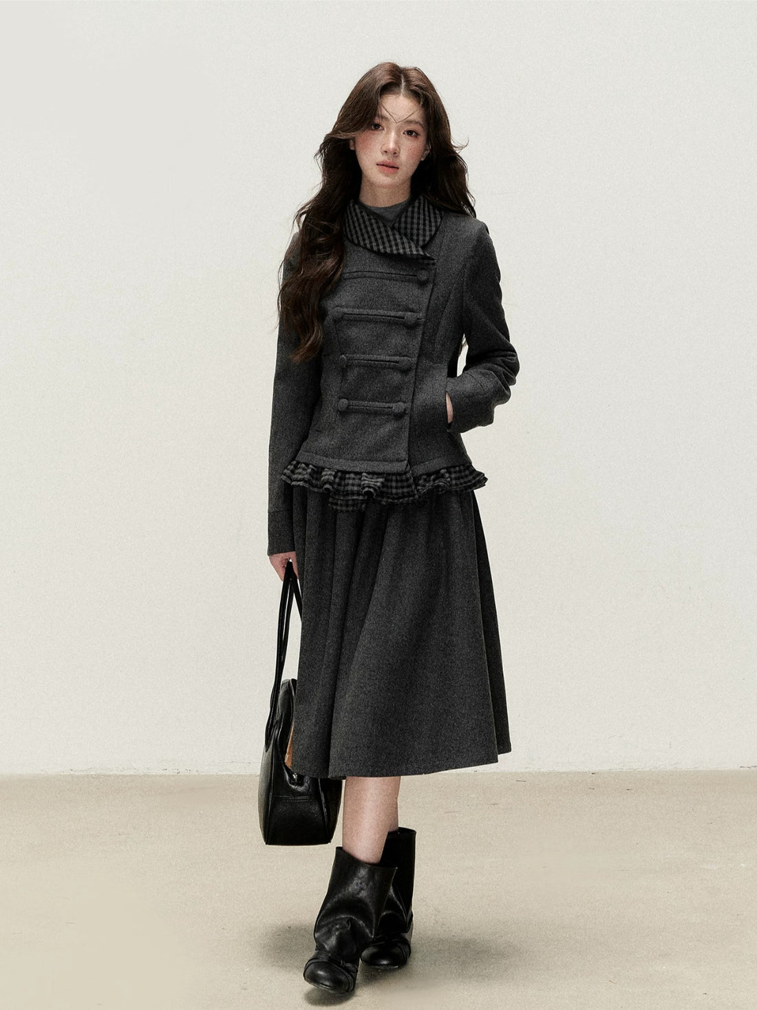Vintage Double-Breasted Jacket &amp; Midi Skirt Set
