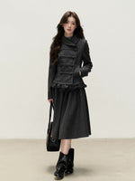 Vintage Double-Breasted Jacket & Midi Skirt Set