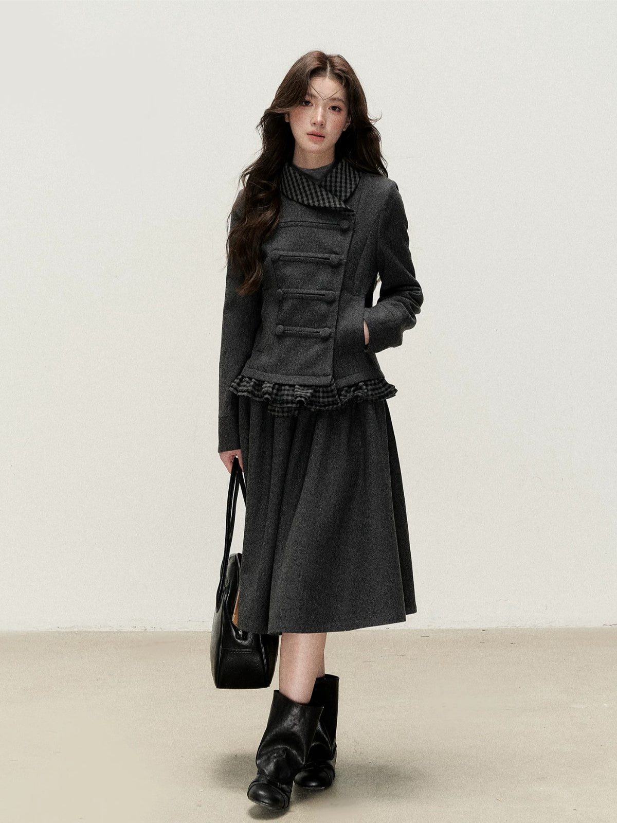 Vintage Double-Breasted Jacket &amp; Midi Skirt Set