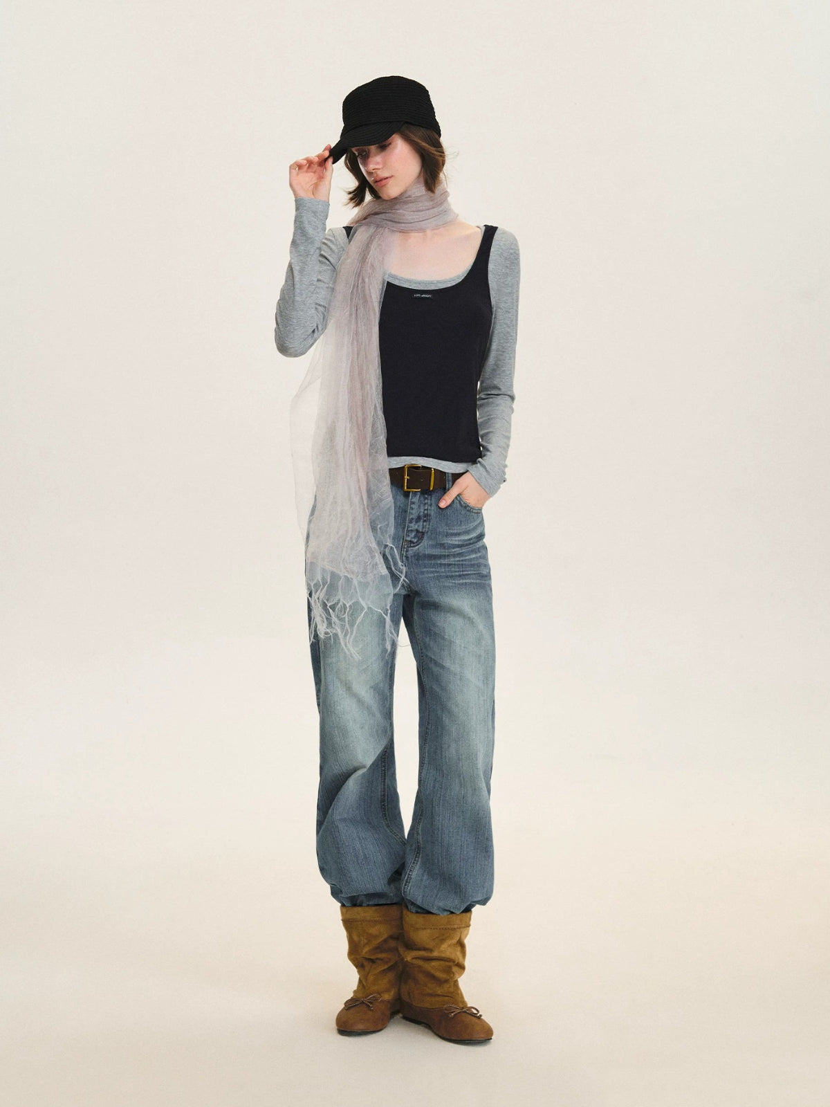 Contrast Layered Lyocell Scoopneck Top