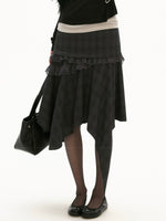 Asymmetrical Layered Plaid Midi Skirt