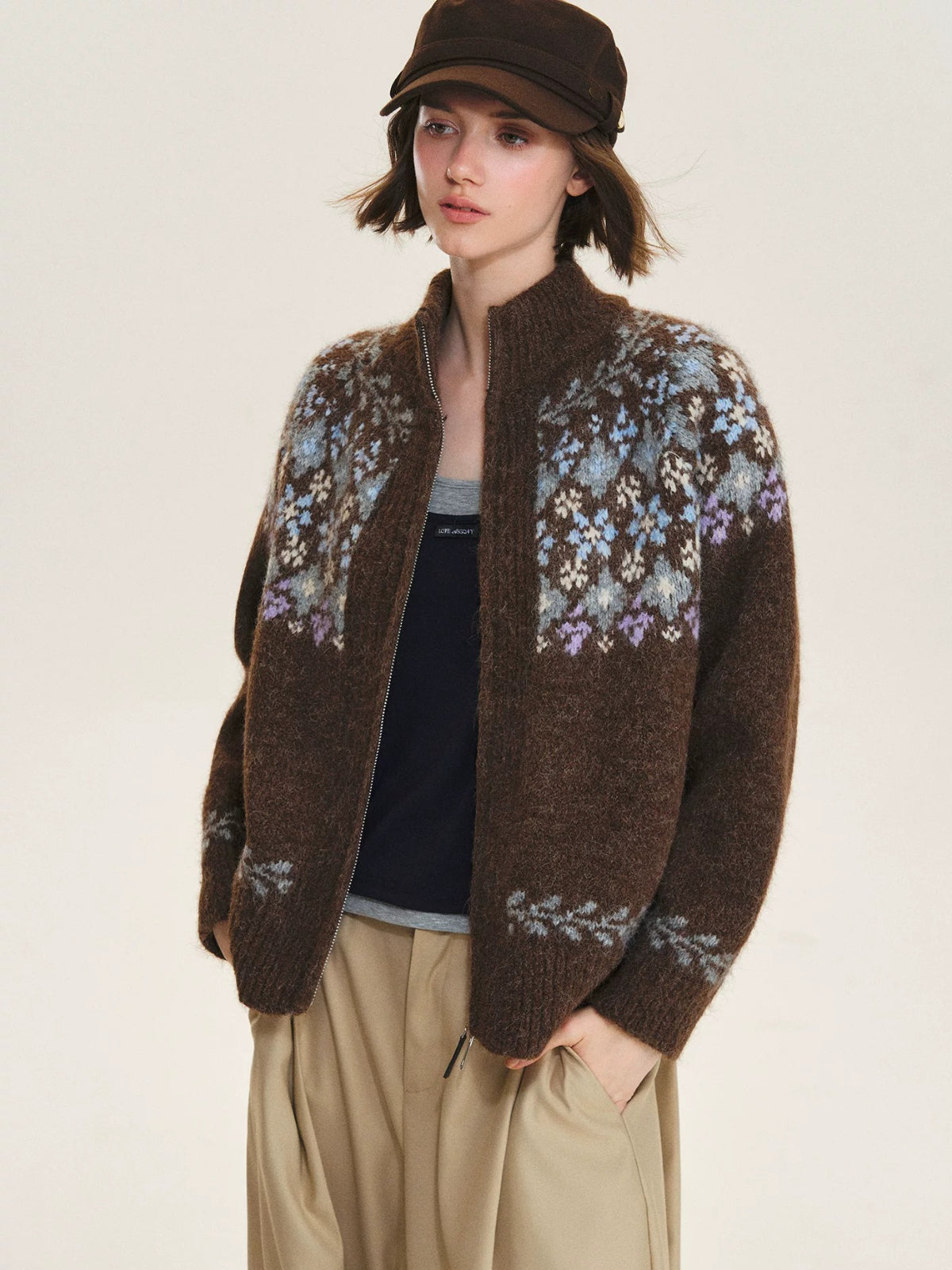Vintage Fair Isle Zip Cardigan