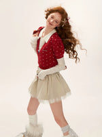 Crochet V-Neck Puff Sleeve Knit