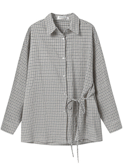 Khaki &amp; Black Retro Check Shirt &amp; Skirt Set