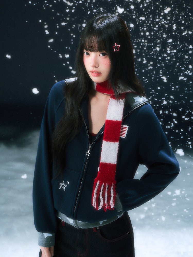 Dark Blue Contrast Star Short Sweatshirt